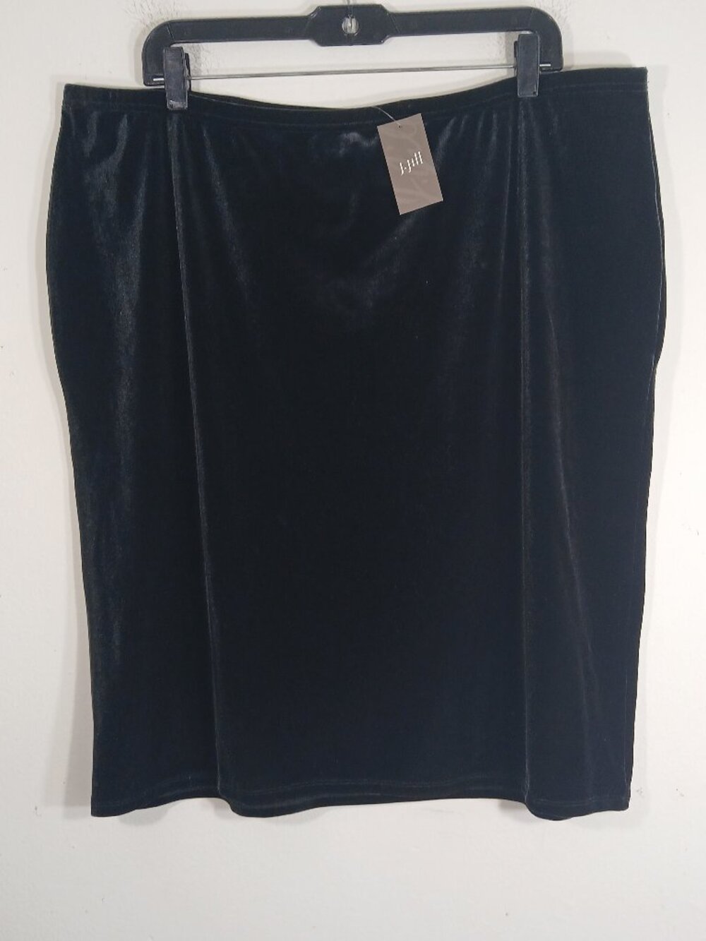J.Jill Women's XL Black Velour Velvet Midi Skirt Stretch Pull On NWT